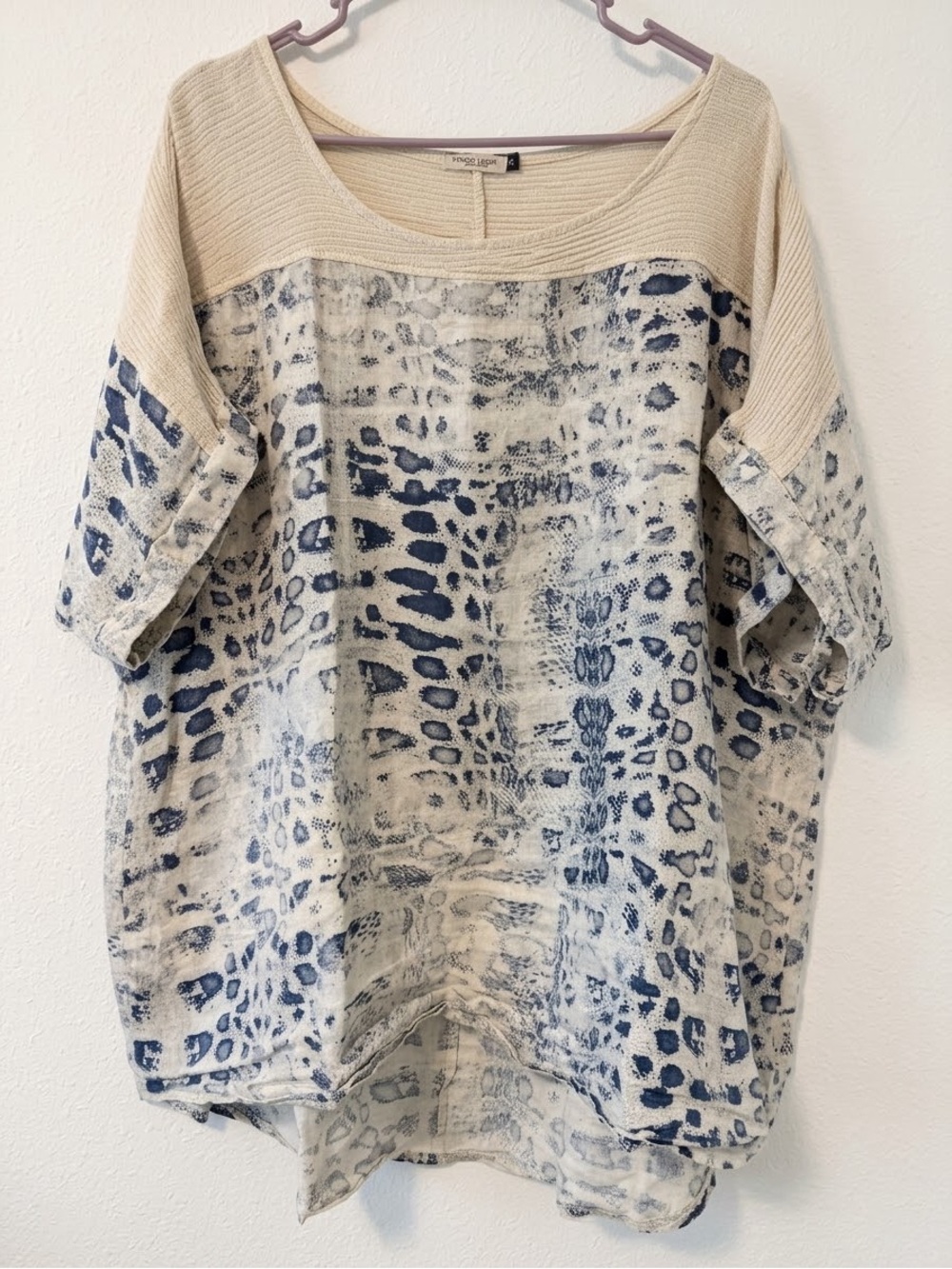 Neutral & Navy Abstract Print Women's Tunic Top
